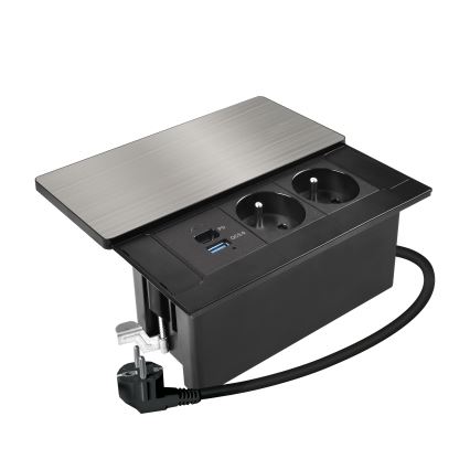 Įmontuojama rozetė su 20W belaidžiu įkrovimu, 2 lizdai + USB-A + USB-C