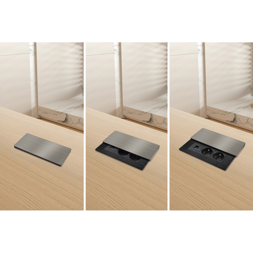 Įmontuojama rozetė su 65 W belaidžiu įkrovimu, 2 lizdai + USB-A + USB-C