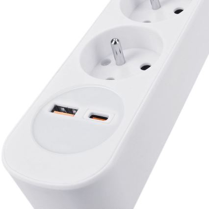 5 lizdų prailgintuvas su jungikliu ir USB A/C įkrovimu, 3 m
