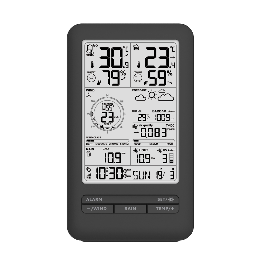 Profesionali meteorologinė stotis su LCD ekranu 2xAA Wi-Fi Tuya