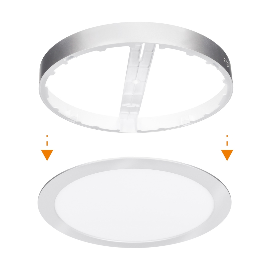LED paviršinis/įleidžiamas 2 viename panelė, 24 W/230 V, 3000/4000/6000 K, skersmuo 30 cm, IP54, sidabrinė