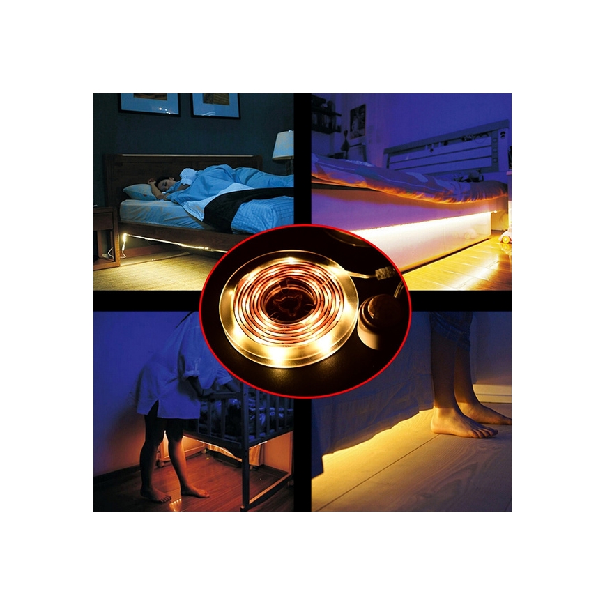 LED juosta su jutikliu 4xAAA 3000K 1m