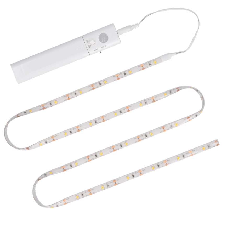 LED juosta su jutikliu 4xAAA 3000K 1m
