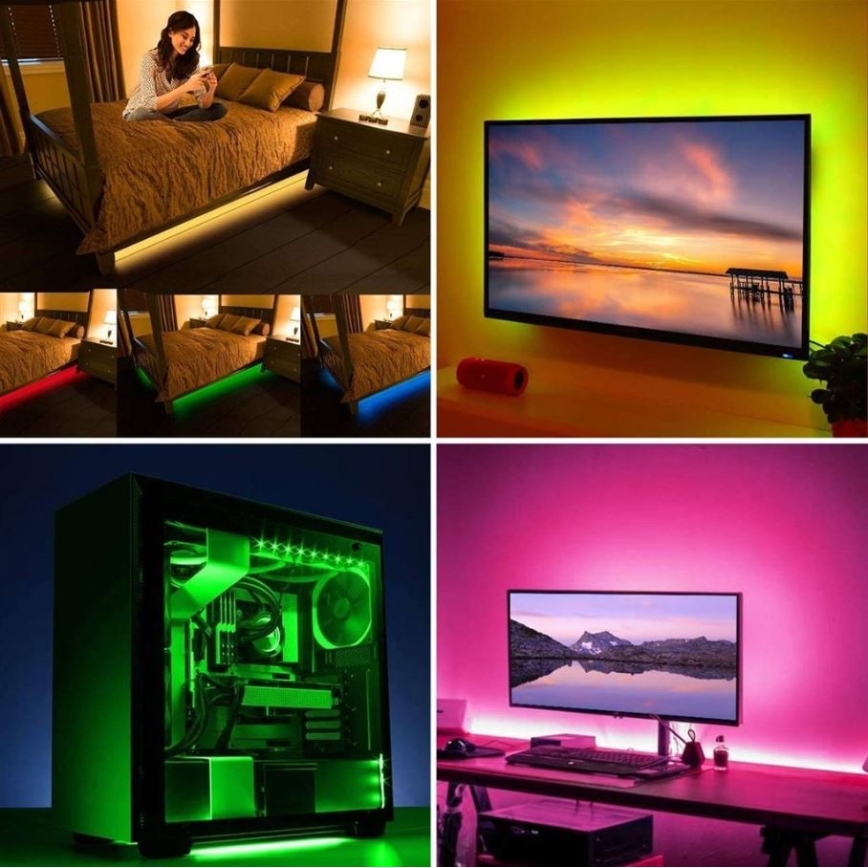 LED RGB reguliuojama juosta televizoriui LED/6W/5V Wi-Fi Tuya + nuotolinio valdymo pultas 0,5m