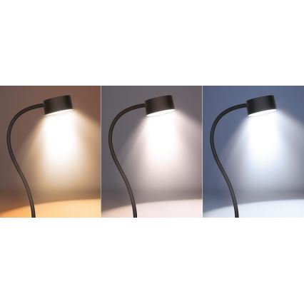 LED pritemdoma lanksti įkraunama stalinė lempa su segtuku LED/2W/1800 mAh 3000/4000/6500K juoda