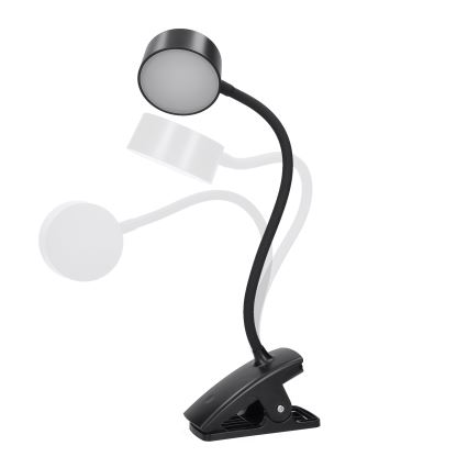 LED pritemdoma lanksti įkraunama stalinė lempa su segtuku LED/2W/1800 mAh 3000/4000/6500K juoda