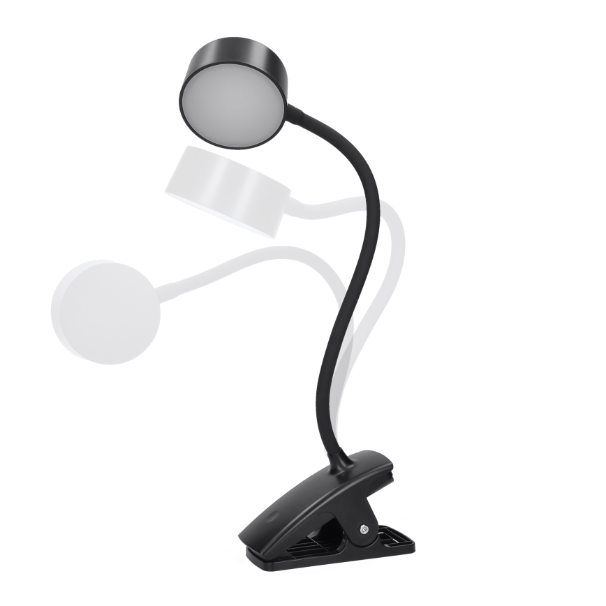 LED pritemdoma lanksti įkraunama stalinė lempa su segtuku LED/2W/1800 mAh 3000/4000/6500K juoda