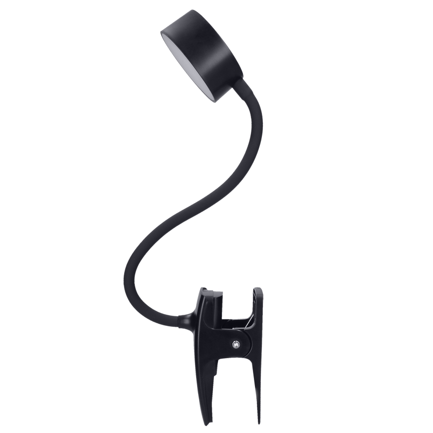 LED pritemdoma lanksti įkraunama stalinė lempa su segtuku LED/2W/1800 mAh 3000/4000/6500K juoda