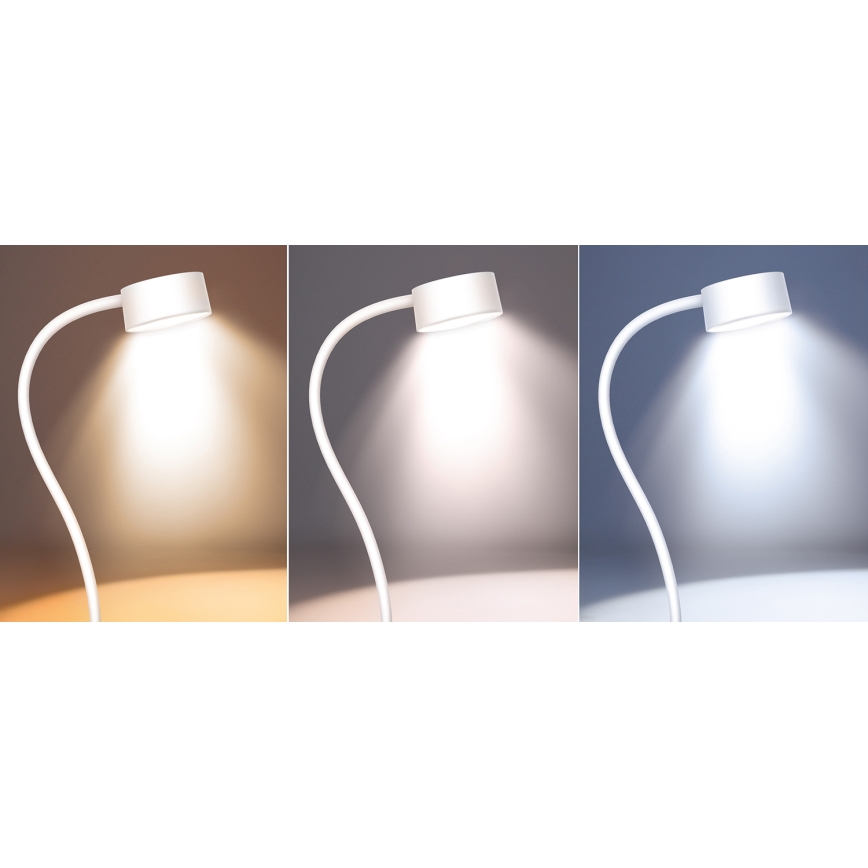 LED pritemdoma lanksti įkraunama stalinė lempa su segtuku LED/2W/1800 mAh 3000/4000/6500K balta