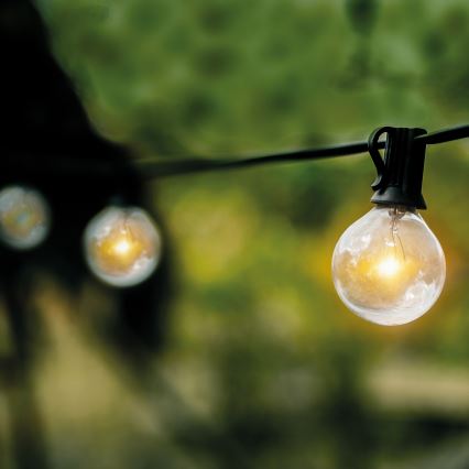 LED lauko dekoratyvinė girlianda GIRLANDA, 25 x E12, 20 m, IP44, šiltai balta