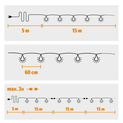 LED lauko dekoratyvinė girlianda GARLAND 25xE12 20m IP44 šiltai balta