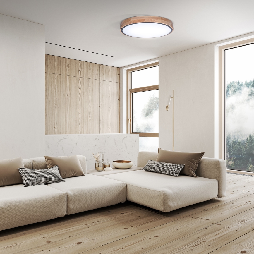 Dimeriuojamas LED lubinis šviestuvas IRON OAK LED/48W/230V 3000-6500K ąžuolas skersmuo 40 cm + nuotolinis pultelis