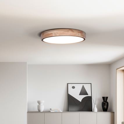 Dimeriuojamas LED lubinis šviestuvas IRON OAK LED/48W/230V 3000-6500K ąžuolas skersmuo 40 cm + nuotolinis pultelis