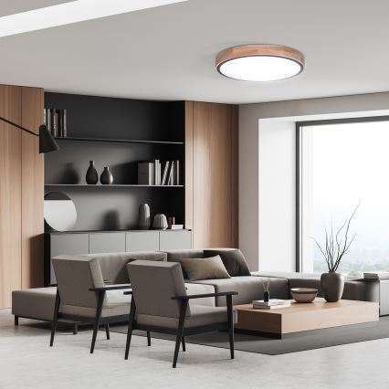 Dimeriuojamas LED lubinis šviestuvas IRON OAK LED/48W/230V 3000-6500K ąžuolas skersmuo 40 cm + nuotolinis pultelis