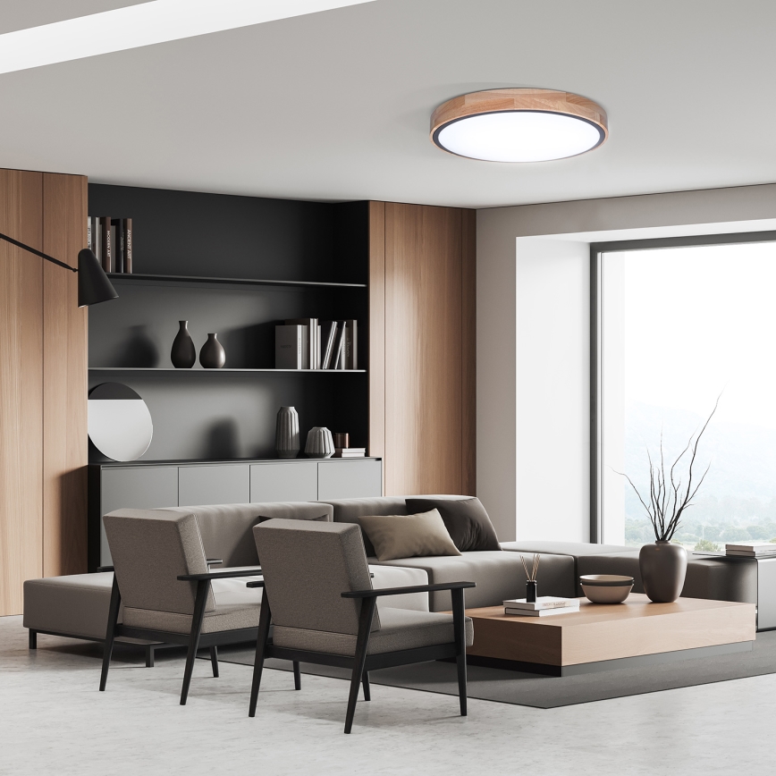 Dimeriuojamas LED lubinis šviestuvas IRON OAK LED/48W/230V 3000-6500K ąžuolas skersmuo 40 cm + nuotolinis pultelis