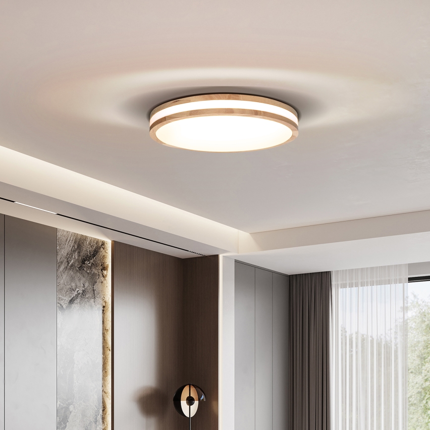 LED Pritemdomas lubinis šviestuvas WOODY LED/60W/230V 3000-6500K ąžuolas diametras 50 cm + nuotolinio valdymo pultas