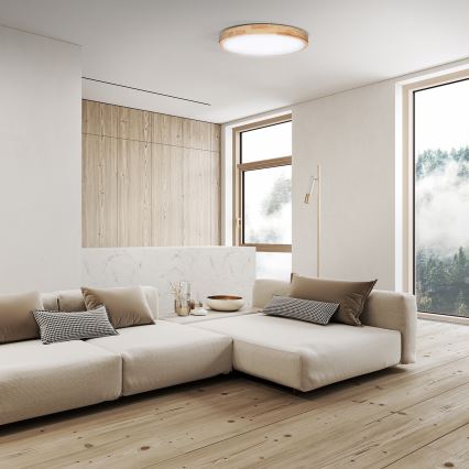 LED Pritemdomas lubinis šviestuvas SOLID OAK LED/48W/230V 3000-6500K ąžuolas diametras 39 cm + nuotolinio valdymo pultas