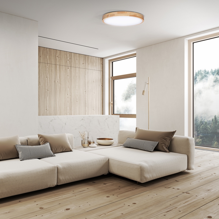 LED Pritemdomas lubinis šviestuvas SOLID OAK LED/48W/230V 3000-6500K ąžuolas diametras 39 cm + nuotolinio valdymo pultas
