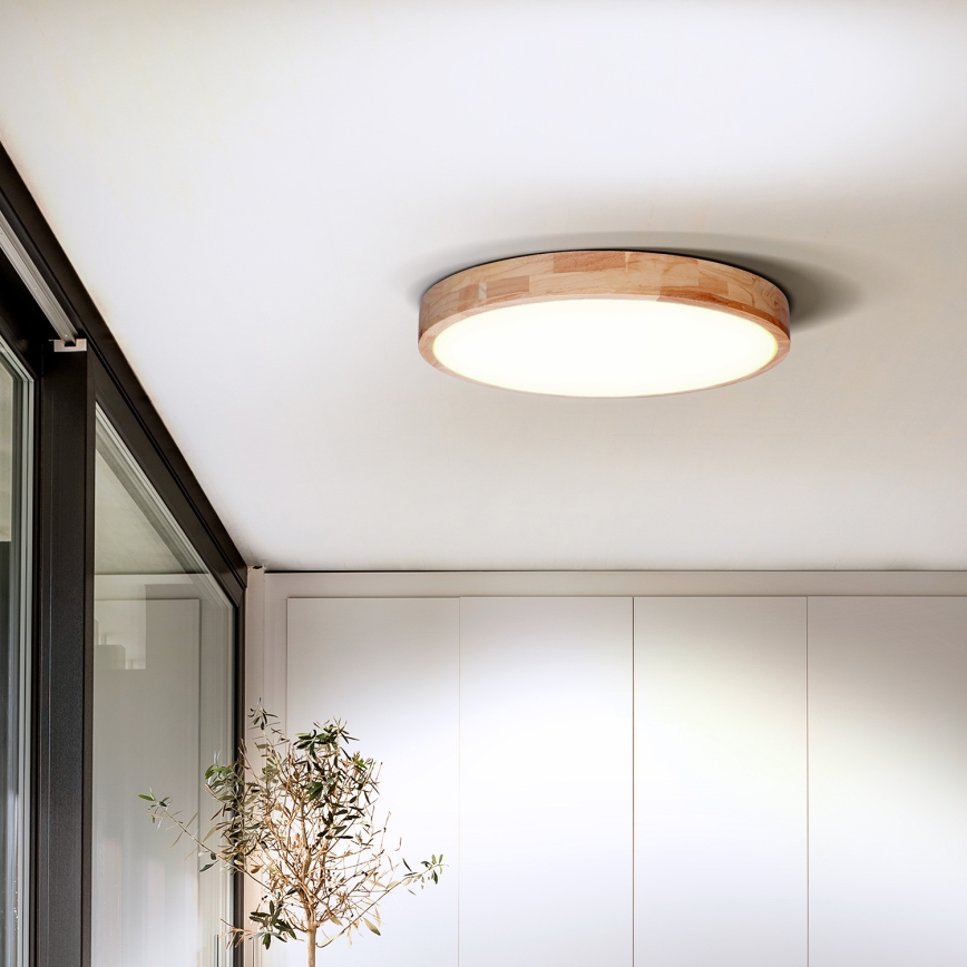 LED Pritemdomas lubinis šviestuvas SOLID OAK LED/48W/230V 3000-6500K ąžuolas diametras 39 cm + nuotolinio valdymo pultas