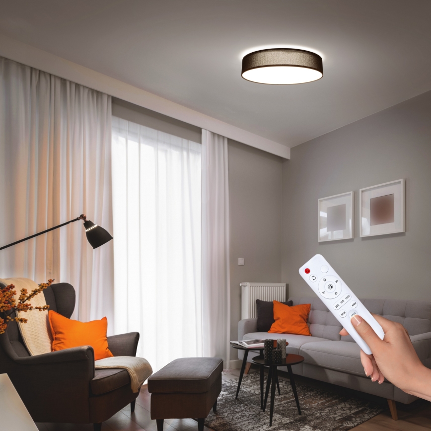 LED Pritemdomas lubinis šviestuvas PENLEY LED/48W/230V 3000-6500K diametras 40 cm juoda + nuotolinio valdymo pultas