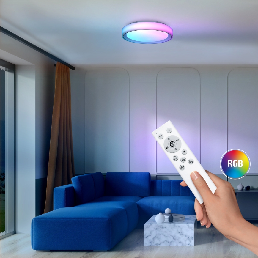 LED RGB pritemdomas lubinis šviestuvas FLOCO LED/30W/230V 3000-6500K + RGB/6W diametras 40cm + nuotolinio valdymo pultas