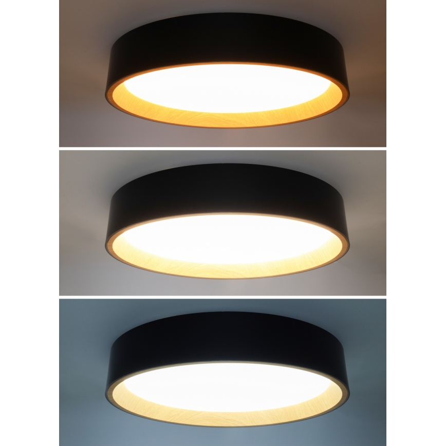 LED Pritemdomas lubinis šviestuvas LARIOS LED/48W/230V 3000-6500K diametras 39 cm juoda + nuotolinio valdymo pultas