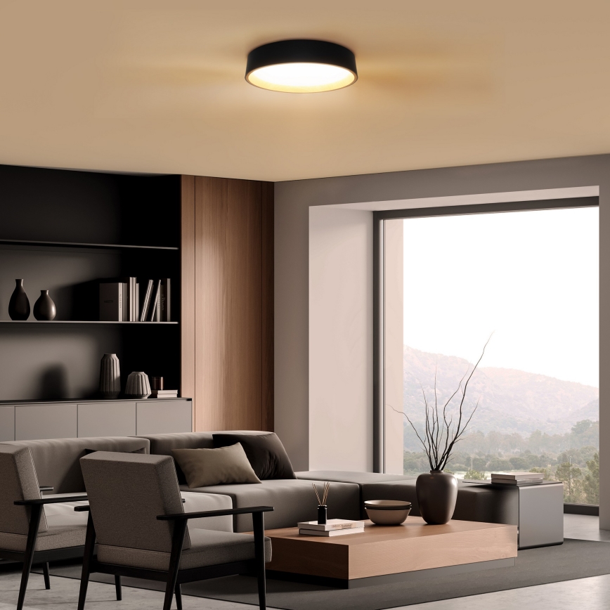 LED Pritemdomas lubinis šviestuvas LARIOS LED/48W/230V 3000-6500K diametras 39 cm juoda + nuotolinio valdymo pultas