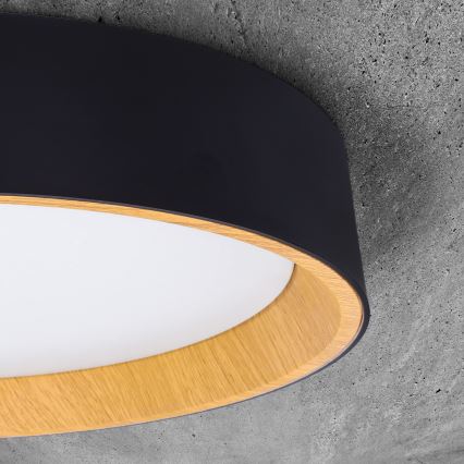 LED Pritemdomas lubinis šviestuvas LARIOS LED/48W/230V 3000-6500K diametras 39 cm juoda + nuotolinio valdymo pultas