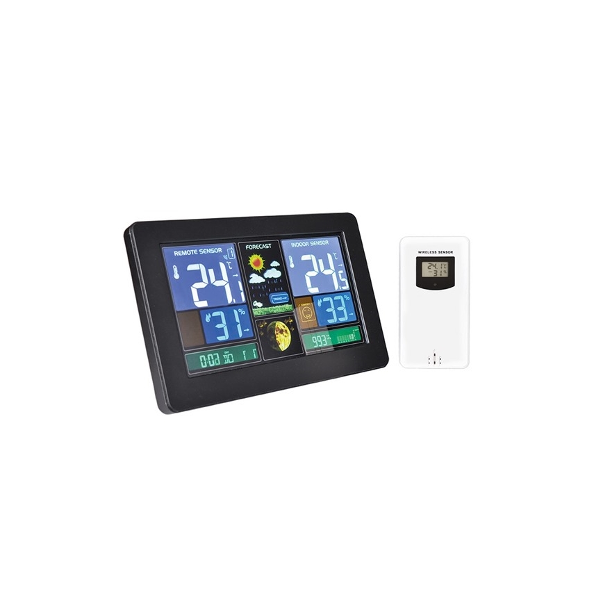 Orų stotelė su LCD ekranu, įkraunama USB juodas