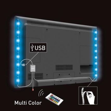 Soligth WM504 - KOMPLEKTAS 2x LED RGB juosta televizoriui, su nuotoliniu valdymu IP65 LED/USB 50cm