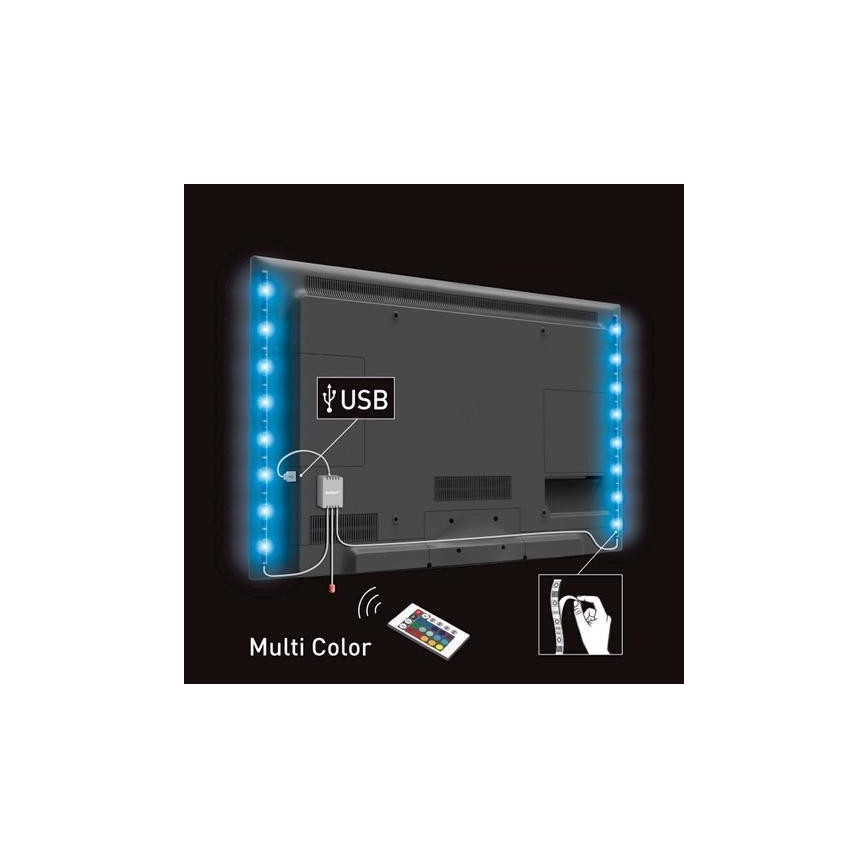 Soligth WM504 - KOMPLEKTAS 2x LED RGB juosta televizoriui, su nuotoliniu valdymu IP65 LED/USB 50cm