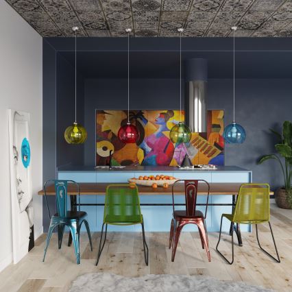 Pakabinamas šviestuvas su laidu BALL 1xE27/15W/230V Ø 30 cm balta/blizgus chromas