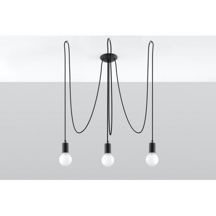 Pakabinamas sietynas EDISON 3 3xE27/60W/230V voras juoda