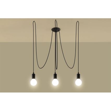 Pakabinamas sietynas EDISON 3 3xE27/60W/230V voras juoda