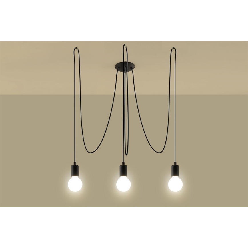 Pakabinamas sietynas EDISON 3 3xE27/60W/230V voras juoda