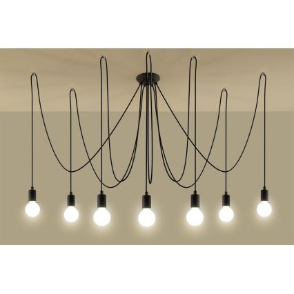 Pakabinamas sietynas EDISON 7 7xE27/60W/230V voras juoda