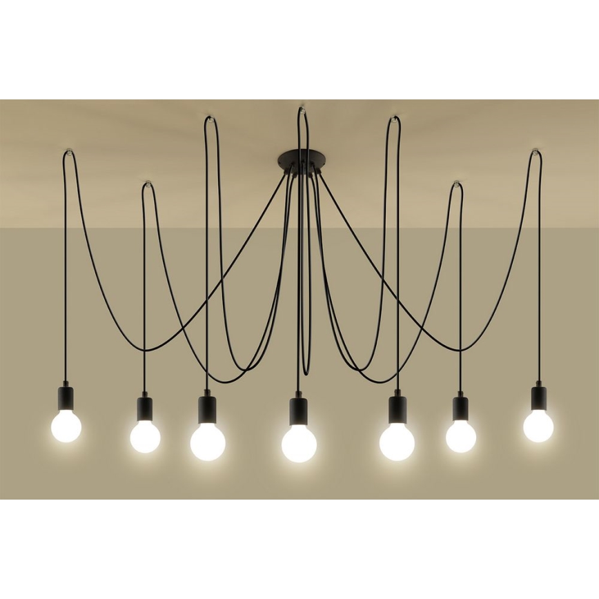 Pakabinamas sietynas EDISON 7 7xE27/60W/230V voras juoda