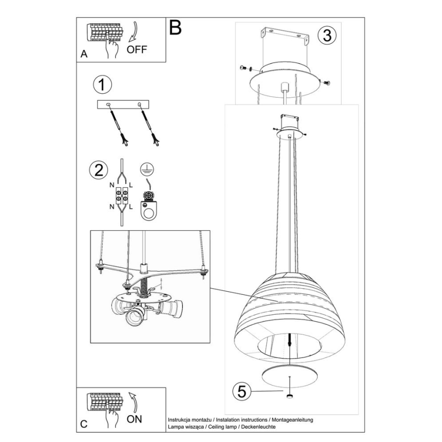 Pakabinamas sietynas BELLA 3xE27/60W/230V d. 60 cm baltas