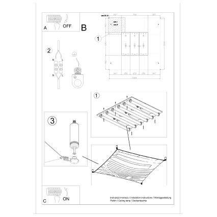 LED lubinis šviestuvas LUNA 6xG13/8,5W/230V 140x140 cm balta
