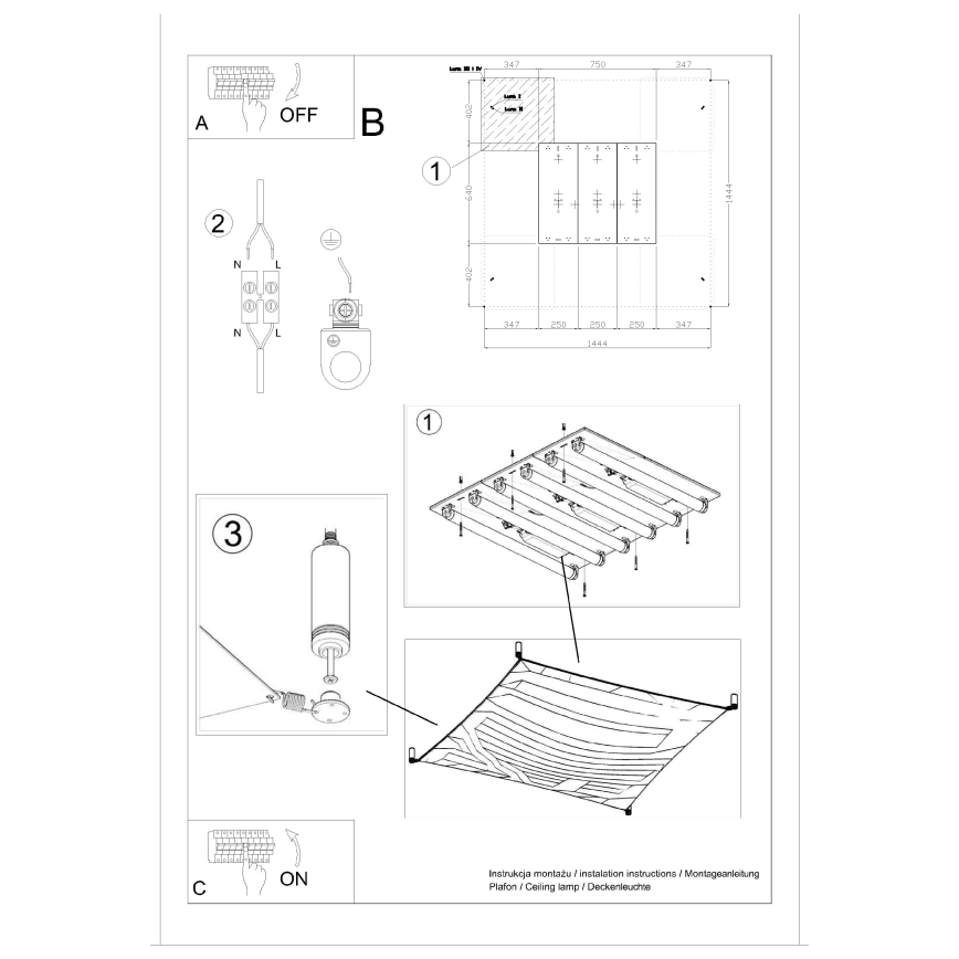 LED lubinis šviestuvas LUNA 6xG13/8,5W/230V 140x140 cm balta