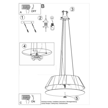 Pakabinamas sietynas VEGA 5xE27/60W/230V d. 60 cm juodas