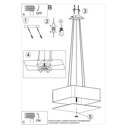 Pakabinamas sietynas LOKKO 5xE27/60W/230V 45 cm juodas