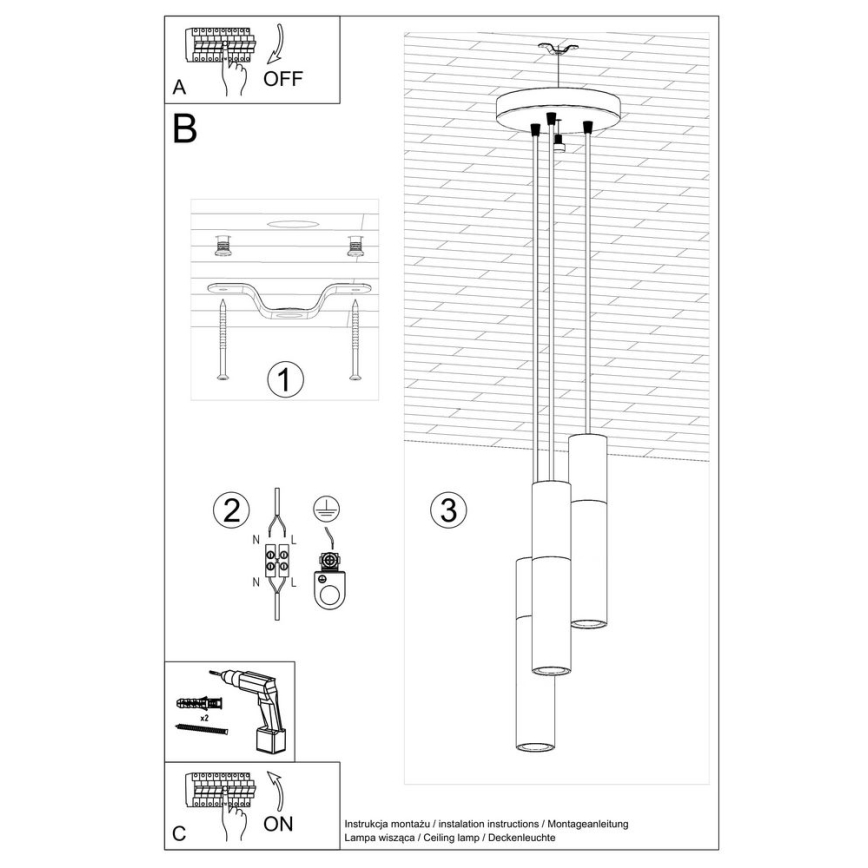 Pakabinamas sietynas BORGIO 3xGU10/40W/230V betonas/metalas baltas