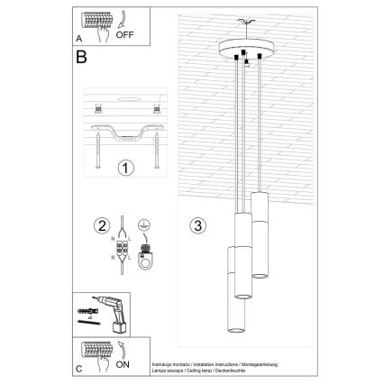 Pakabinamas sietynas BORGIO 3xGU10/40W/230V betonas/metalas juodas