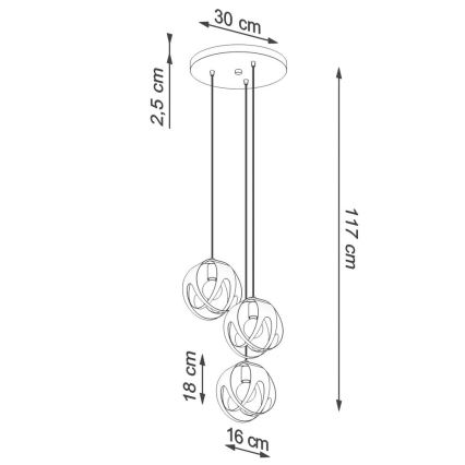 Pakabinamas sietynas TULOS 3xE27/60W/230V baltas