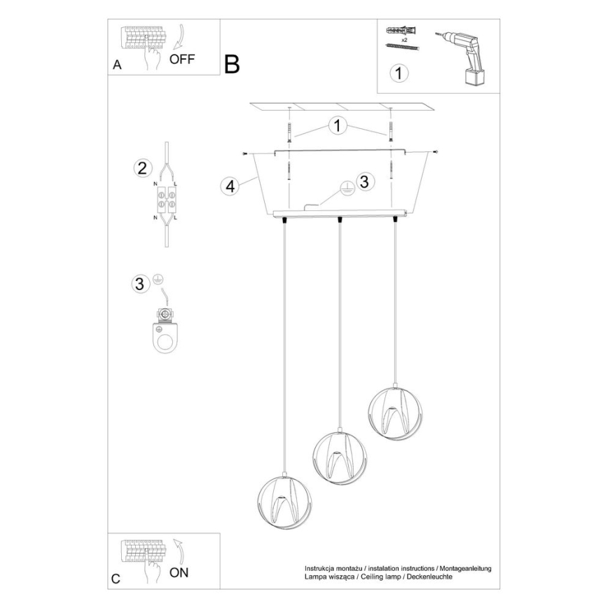 Pakabinamas sietynas TULOS 3xE27/60W/230V baltas