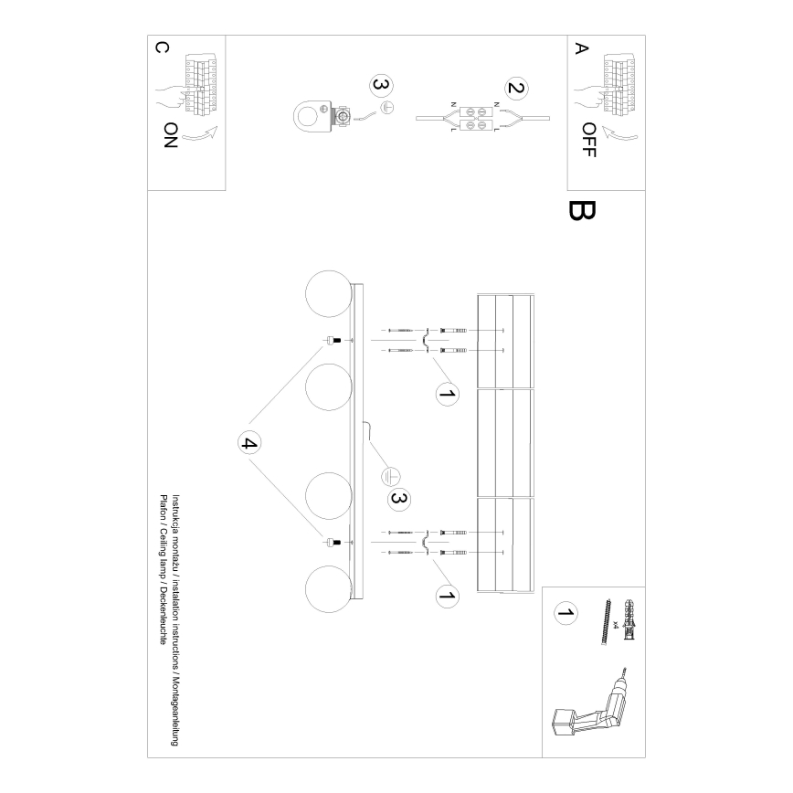 Lubinis šviestuvas YOLI 4xG9/12W/230V juodas