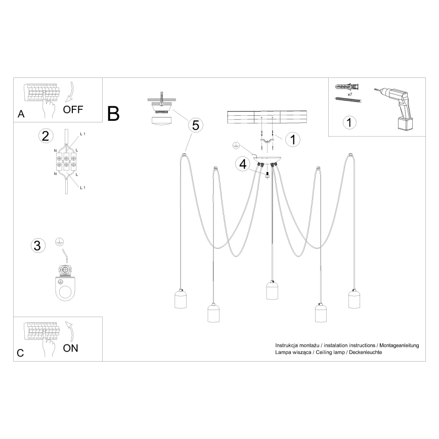 Pakabinamas sietynas NESO 5xE27/15W/230V voras betonas