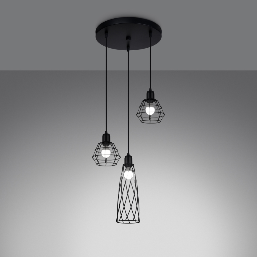 Pakabinamas sietynas SUBA 3xE27/15W/230V juoda