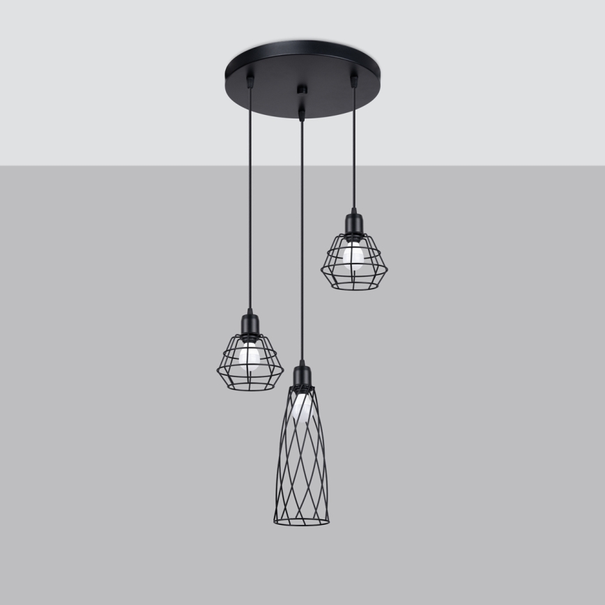 Pakabinamas sietynas SUBA 3xE27/15W/230V juoda